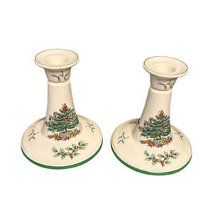 Spode "Christmas Tree" Candlestick Holders 5-5/8” England Set of 2 Traditional